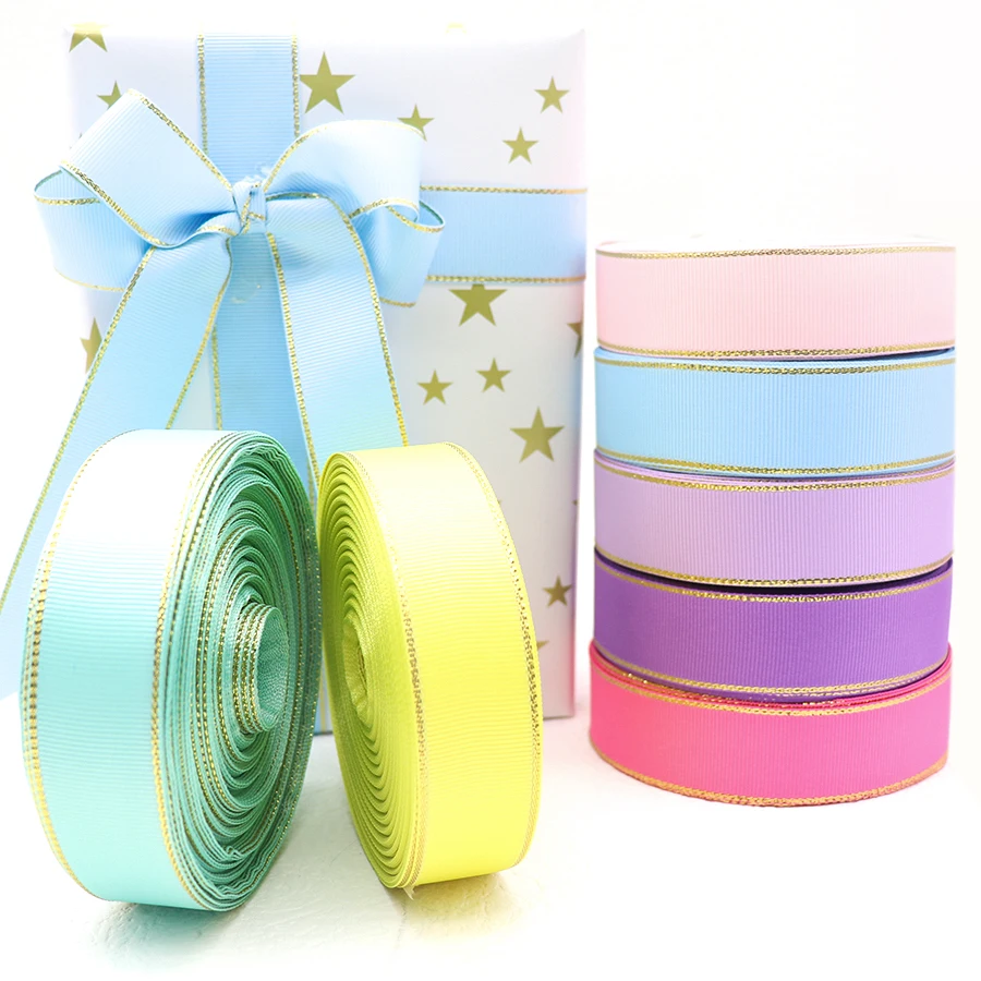 10 Yards 10MM/25MM/38MM Glitter Gold Edge Grosgrain Ribbon For Hair Bows/ Gift Packaging DIY Christmas Decor Materials Y19042101 grosgrain ribbon