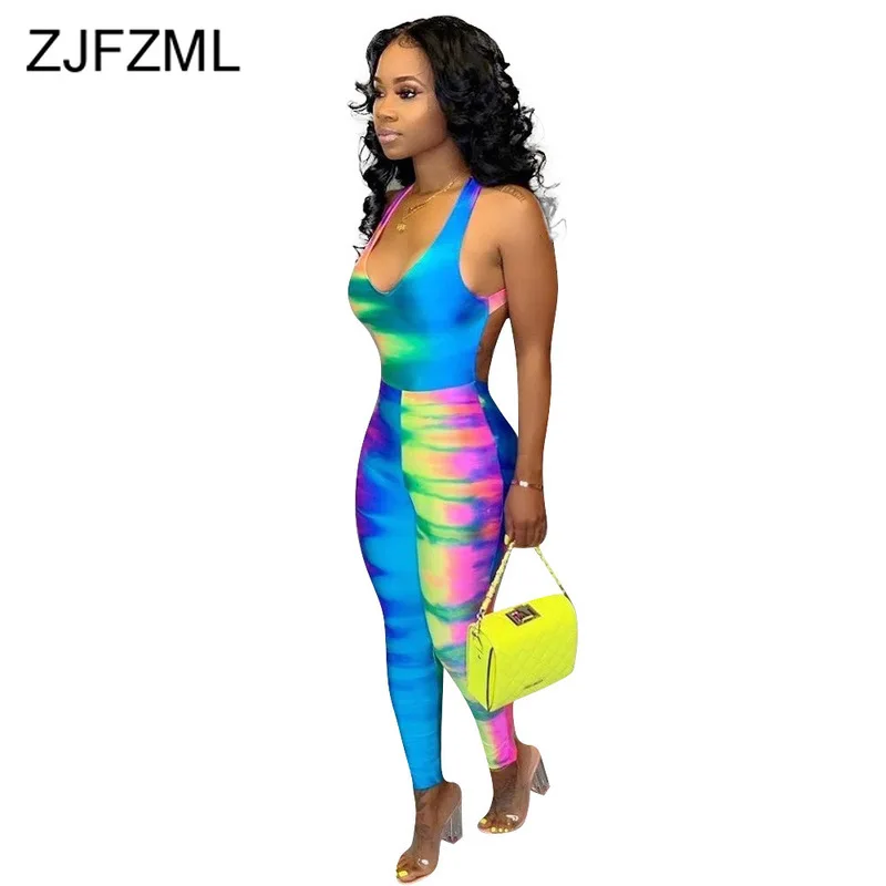 

Rainbow Gradient Backless Sexy Bandage Romper Women Spaghetti Strap Bodycon Party Jumpsuit Summer Low Cut One Piece Playsuits