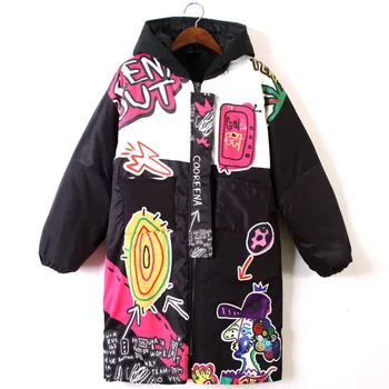 

XUXI 2020 Women Cartoon Hooded Parkas Winter Thick Cotton Coat Knee Length Parkas Long Sleeves Overcoat Loose Coat FZ0344