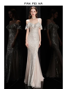 

Women party off-shoulder sequins evening dresses & party dress in stock