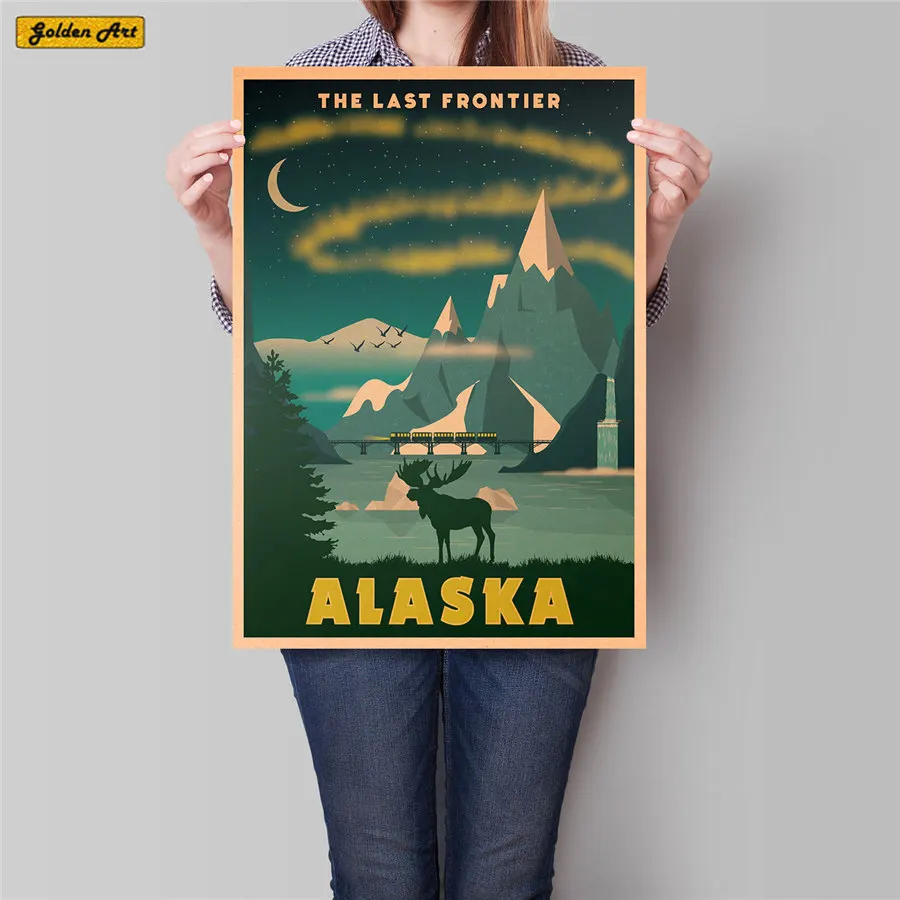 Дорожный постер Alaska City античный пейзаж винтажная крафт бумага ручная роспись