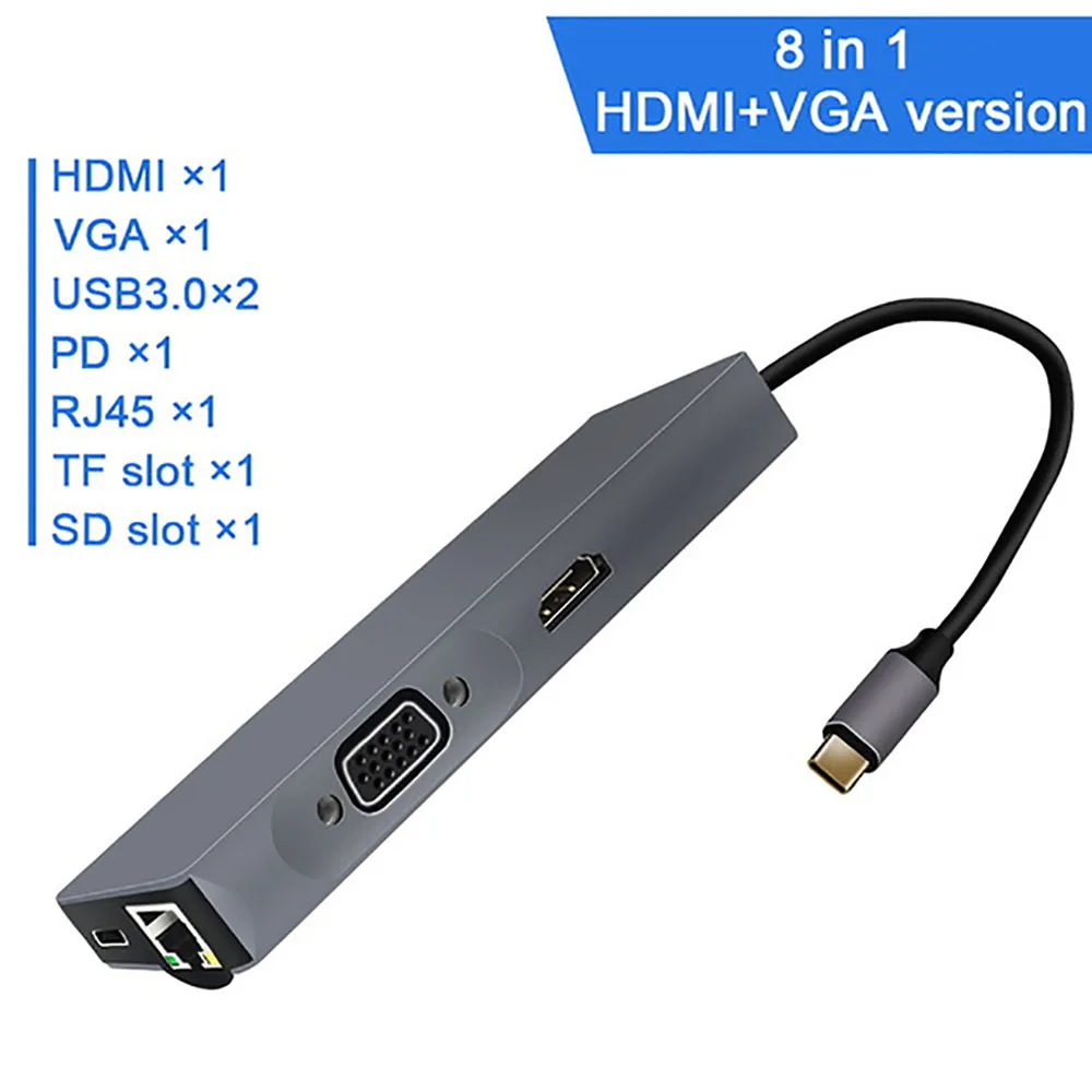 FSU USB C концентратор с HDMI RJ45 PD зарядное устройство кардридер USB 3,0 адаптер usb-хаб для Macbook Pro Аксессуары Мульти USB 3,0 type C концентратор - Цвет: 8IN1 HDMI VGA