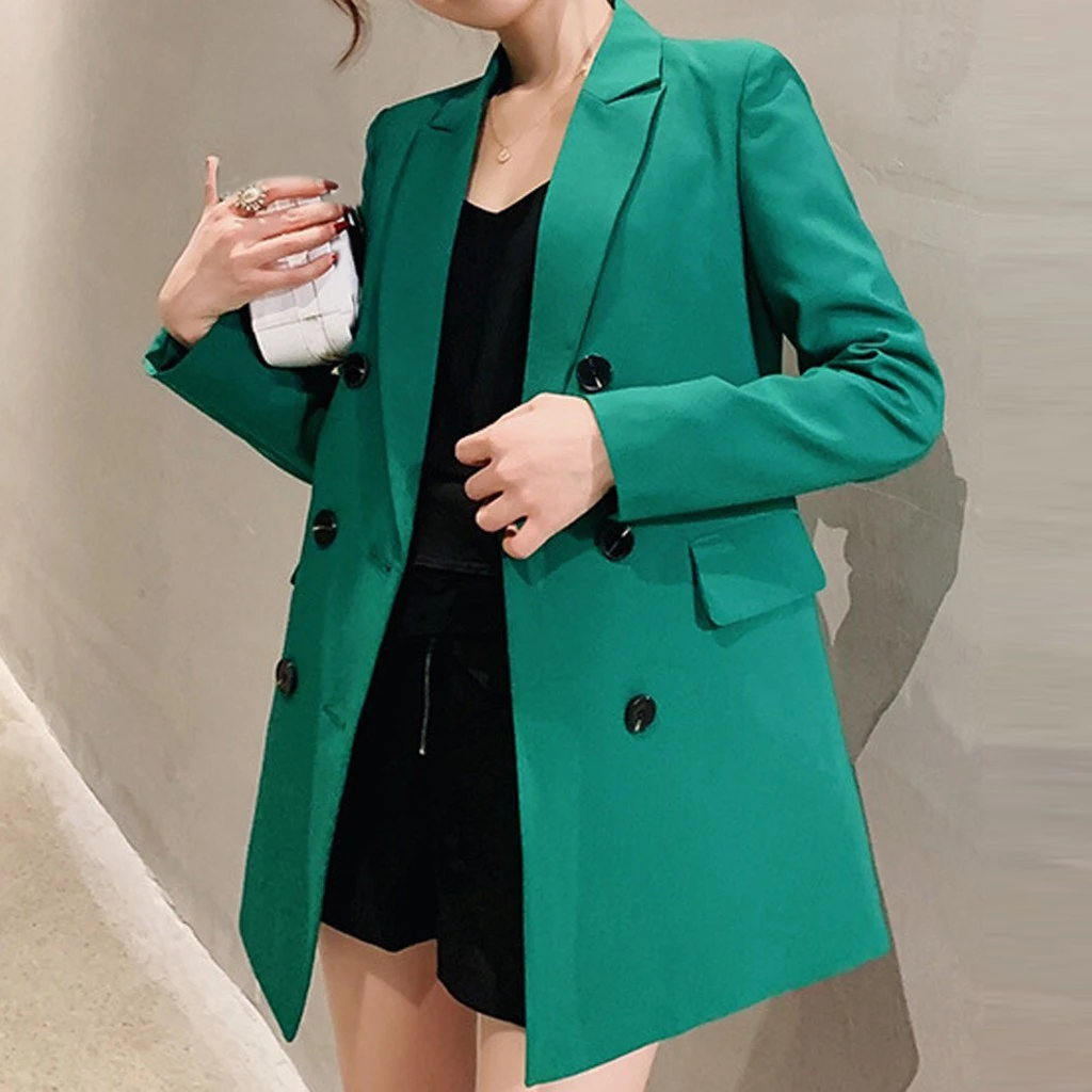 Casual Long Sleeve Solid Color Turn-down Collar Coat Lady Business Jacket Suit Coat Slim Top Women Blazers Female 902