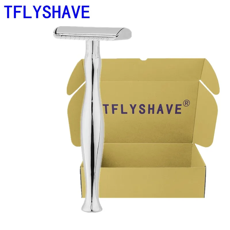 

TFLYSHAVE Men's Safety Razor Closed Comb Double Edge Razor Zinc Alloy Classic Manual Shaver Long Handle Shaving Razor 10 Blades