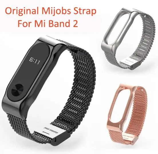 Оригинальные mijobs ремешок для Xiaomi mi ремешок 2 Металлический Ремешок Браслет замена mi Band 2 Аксессуары для бретелей