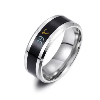 

Fashion Intelligent Body Thermometer Temperature Measuring Ring 316L Stainless Steel Simple Creative Couple Wedding Jewelry