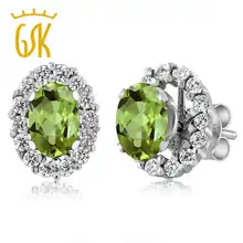 GemStoneKing Арт Деко 925 пробы серебряные серьги для женщин 1,36 карат Овальный натуральный шпилька из перидота серьги с курткой