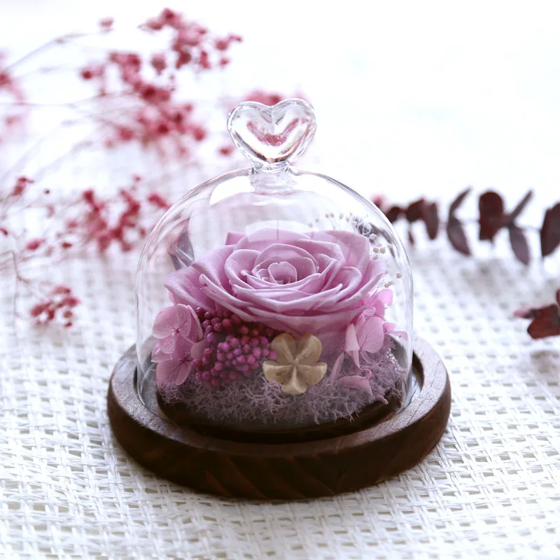 Purple 1 шт. красивый вечный Цветок Любовь стеклянная крышка Роза креативный подарок на день Святого Валентина подарок настоящий цветок большая Роза опытный флорист ручной работы - Цвет: Purple