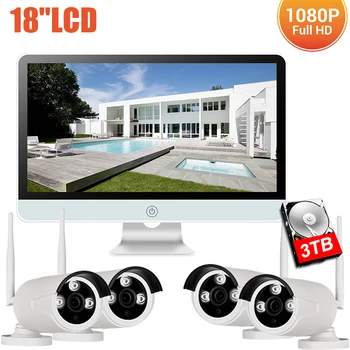 

IMPORX 18"LCD Monitor NVR Kit 1080P Home Security Camera System CCTV Video Surveillance Kit 4CH 2MP Outdoor WiFi Camera 3TB HDD