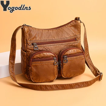 

Vintage Soft PU Leather for Women 2020 Shoulder Bags Luxury Handbags Multiple Pockets Designer Female Crossbody Messenger Bag