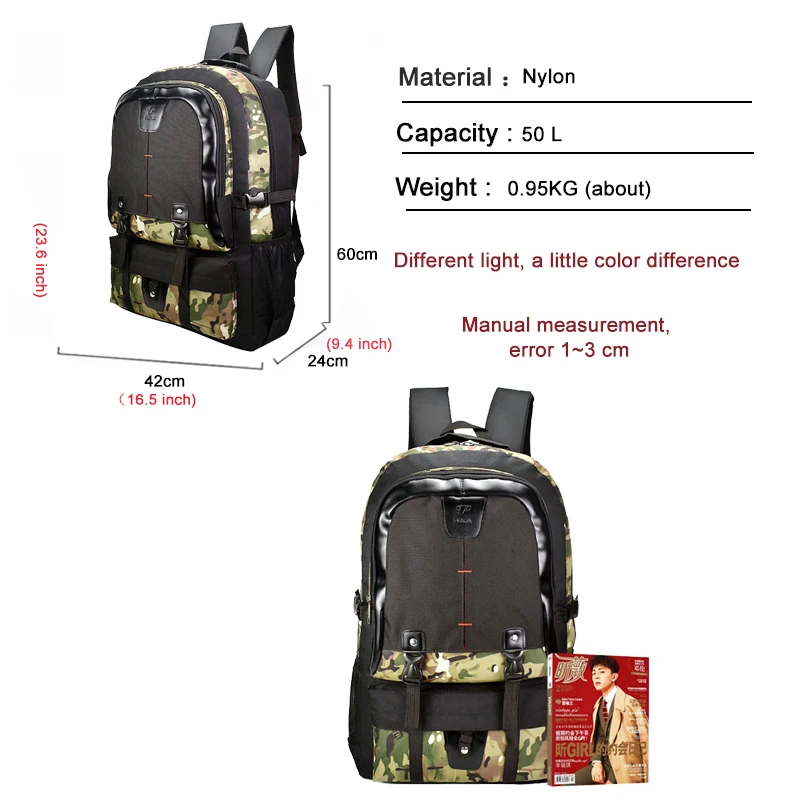 New Men's Backpack Fashion Trend Camouflage Large Capacity Outdoor Camping Mountaineering Student Sports Backpack