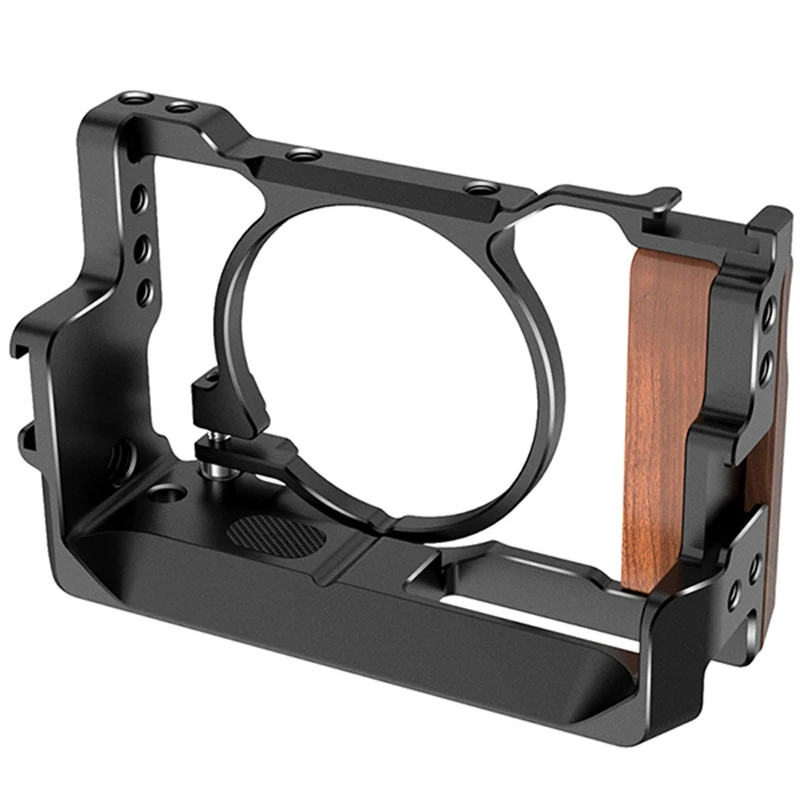 

Metal Camera Vlog Cage for Sony RX100 VI/VII Dual Cold Shoe Quite Release Plate with Wooden Handgrip 1/4 Screw Accessories