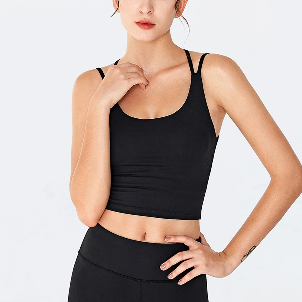 New Sports Underwear Women Shock Proof Gathering Yoga Vest Outdoor Fitness Bra Yoga Bra Black Crop Top - Color: Black