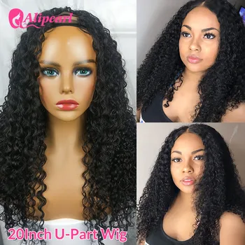 

AliPearl Hair U Part Wig Deep Curly Human Hair Wig For Black Women 150% Density Natural Color Remy Glueless Middle U Shape Wigs