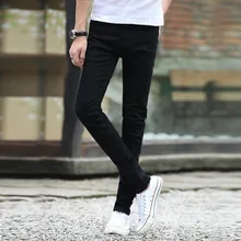 Men Elastic Force Jeans Man Self-cultivation Bound Feet Leisure Directly Cuffless Trousers Male Trend Black Dirt Proof Jeans
