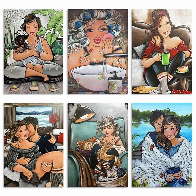 Fat Lady Women Diamond Painting Cross Stitch With Bead 5D Diamond Embroidery Diamond Mosaic Painting Home Decoration Gift