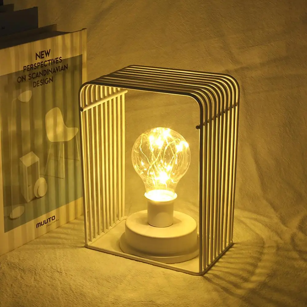 Ретро Железный арт минималистичный Настольный светильник ночник 10LED медный провод лампа теплый белый для спальни украшение дома