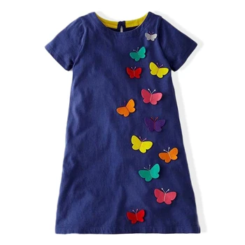 

Fashion Girls Summer Dress For Girl Short Sleeve Butterfly Kids Clothes Dress Navy Casual Dress 3-4 YEARS