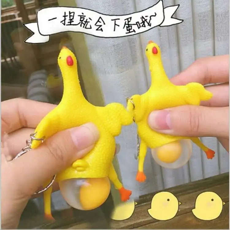 

Funny Hen Lay Eggs Toy Keychain For Men Women Cut Chicken Bag Pendant Key Ring Charms Store Promotion Gift