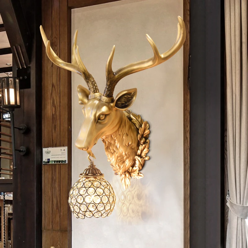 Ретро настенный светильник рога настенные гостиная прикроватные голова оленя лампад украшение домашнего декора аксессуары статуя