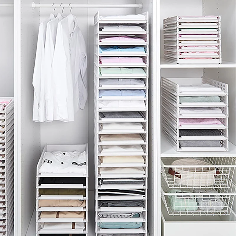 

Foldable Detachable Organizer Wardrobe Partition Board Rack Drawer Clothes Storage Box Bedroom Layered Stackable Storage Rack
