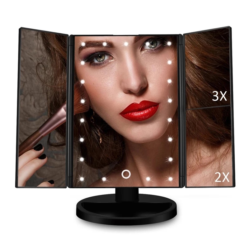 

Makeup Mirror Touch Screen 22LED Light Table Folding Mirror Desktop Makeup 1X/2X/3X/10X Magnifying Mirrors Facial Care Tool
