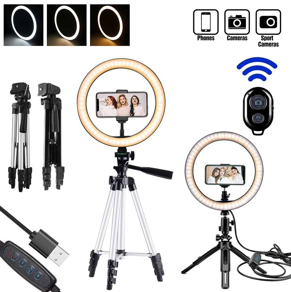 

Dimmable Profissional Ring Light Camera Phone with Tripod Stand Photography Lighting Ring Lamp Makeup Photo YouTube TikTok Live