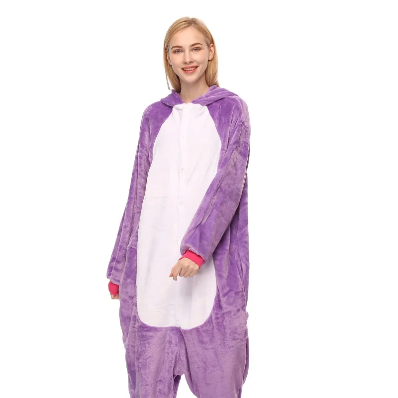 Purple Pegasus Унисекс пижамы с животными для взрослых костюм аниме стежка Единорог панда Медведь Пикачу фланель мультфильм милый теплый Косплей пижамы - Цвет: Purple Pegasus