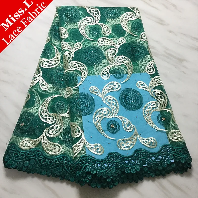 

Miss L Newest Africain Lace Fabric With Rhinestones Stones French Net Lace Fabric With Water Soluble 5 Yards For Sewing Dress