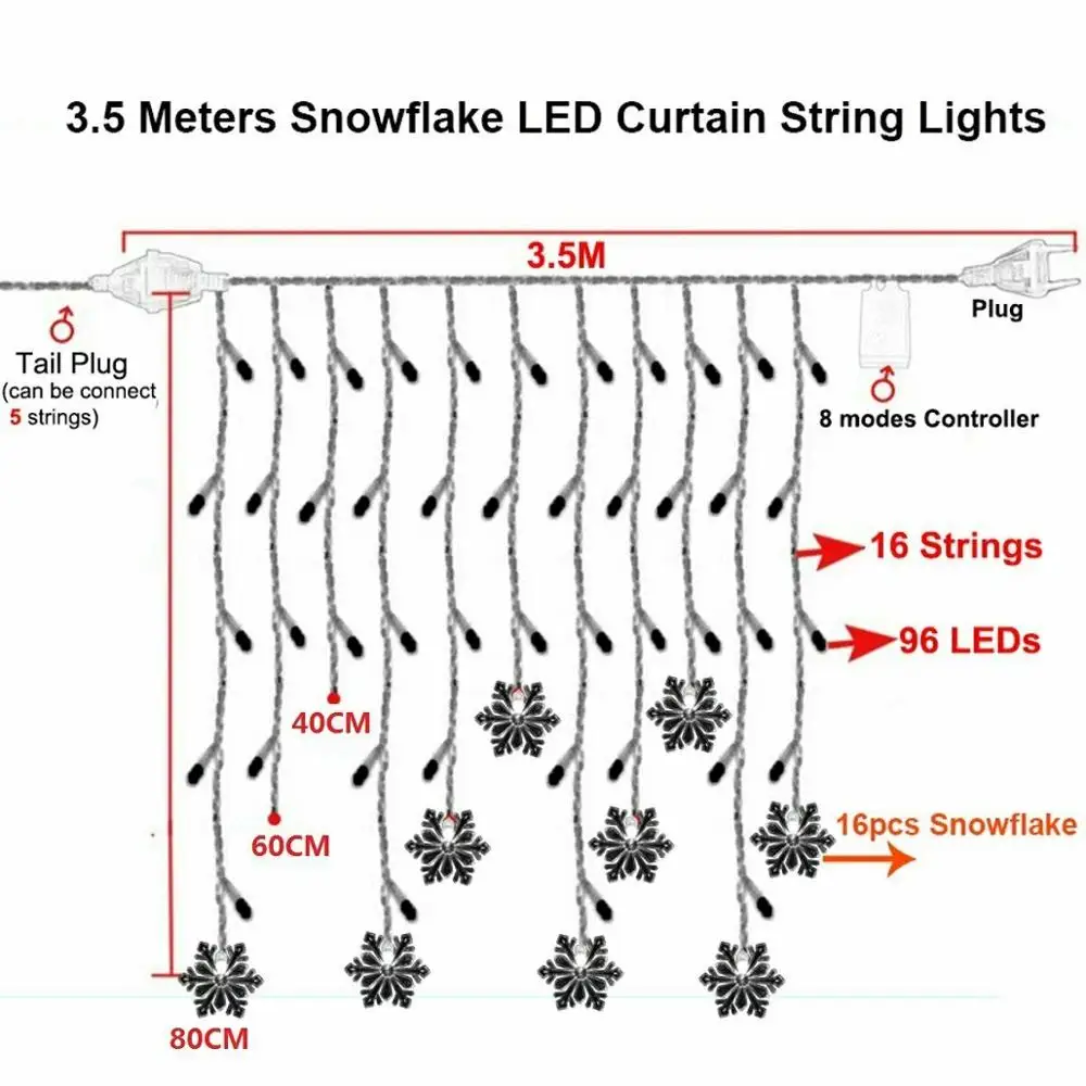 Штепсельная Вилка 3,5 м, Рождественская гирлянда, 96 светодиодный гирлянда-сосулька, сказочный светильник, гирлянда для свадебной вечеринки, занавески, украшения сада, переменный ток 220 в 240 В