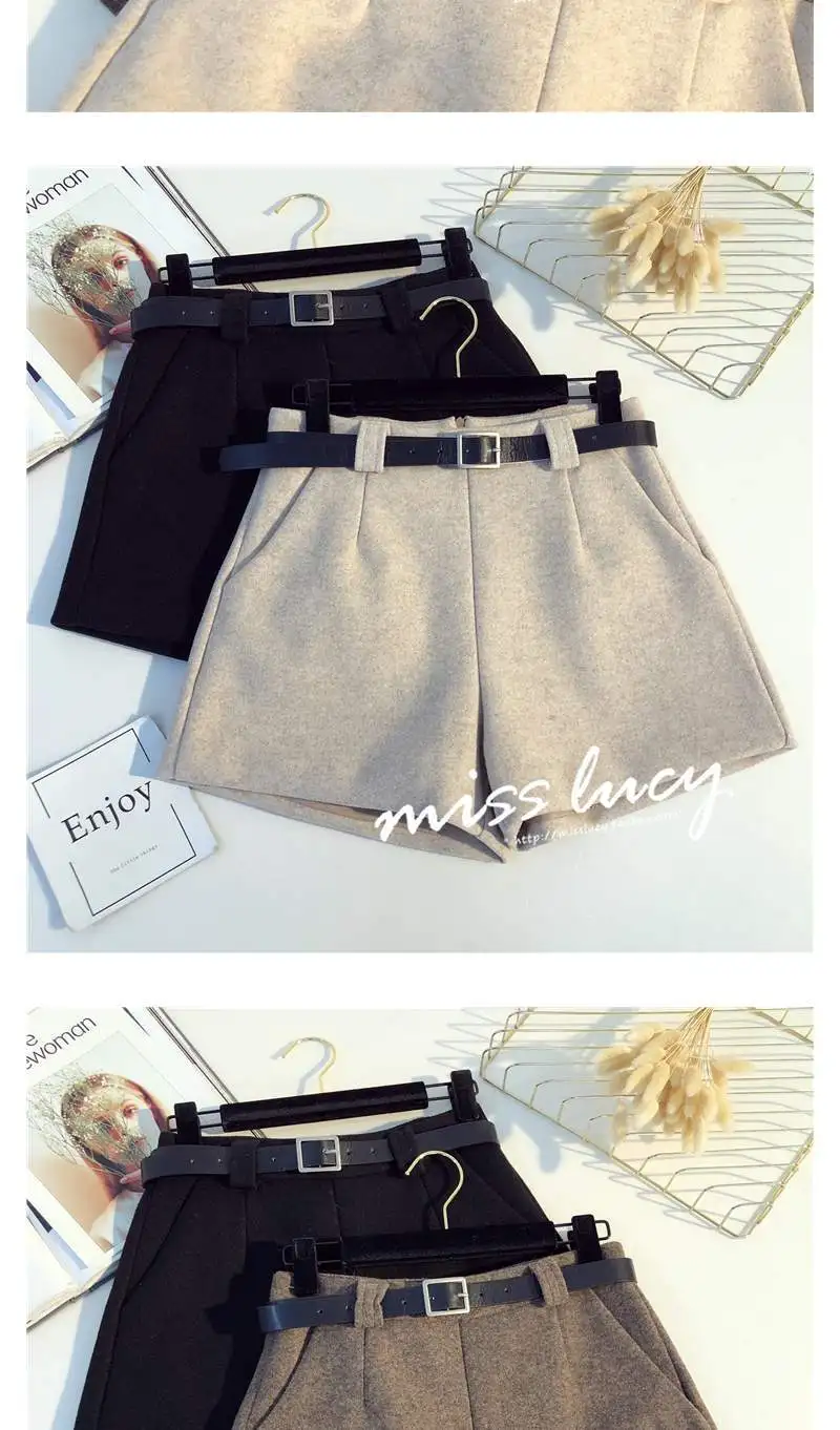 AREQW Autumn Winter High Waist Shorts for Women Casual Warm Booty Shorts with Belt