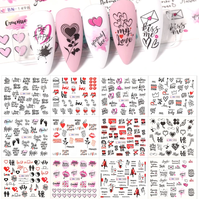 12pcs Valentines Nail Stickers Sweet Love Letter Water Decals Cute Nail Art  Transfer Sliders 2023 Manicure Foils LABN2485-2496 - AliExpress