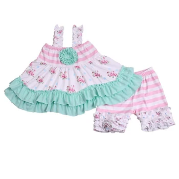 

newborn toddler baby kids summer clothing set girl boutique outfit girl sleeveless floral tunic and pink stripes shorts outfit