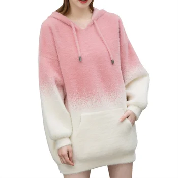 

Women Hoodies Simple Warm Long Sleeve Cute Gradient Print 2020 Casual Loose Casual Hooded New Arrival