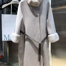 Новинка, женское осеннее и зимнее высококачественное модное пальто с длинным рукавом и кожаным отворотом, однотонное Норковое Пальто с длинным рукавом, куртка 1102