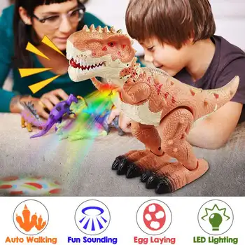 

LBLA Random Colors Electric Walking Dinosaur Egg-laying Light Up Kids Toy Gift Figure Sounds Real Movement LED