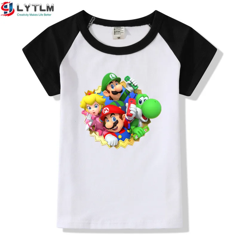 LYTLM Super Mario/футболка для мальчиков г. Летняя футболка Camisetas, футболка с аниме детская футболка в стиле хип-хоп для мальчиков и девочек, футболки с героями мультфильмов для детей - Цвет: DX Raglan Black