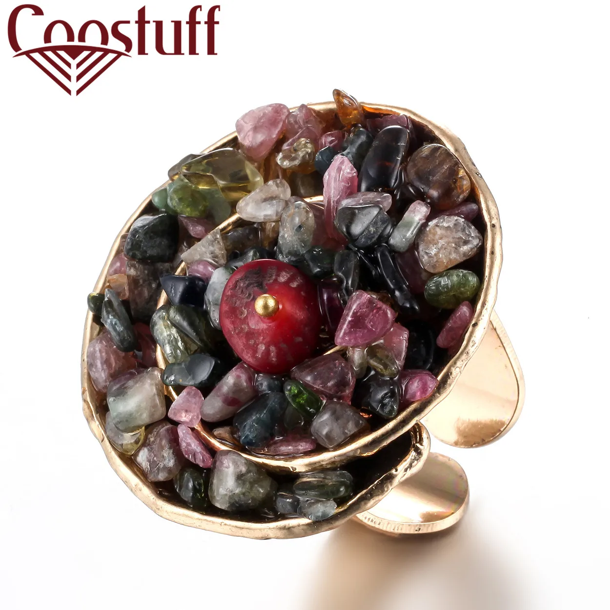 

Wholesale Rings For Women Fashion Statement Conch Ring Coral stone Gold Color Resizable Ring anillos mujer