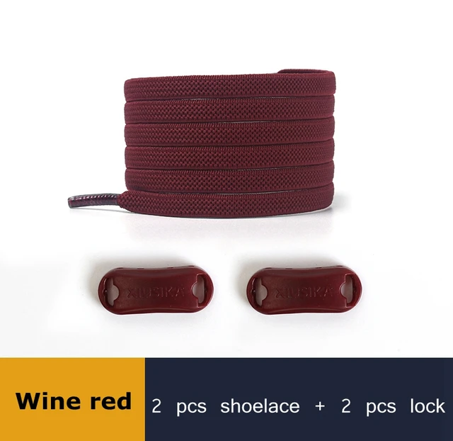 1 Pair Buckle Lock No Tie Shoelaces Elastic Reticulated Woven Flat Shoe Laces Quick Wear In 1 Second Sneakers Lazy Shoelace Wine Red