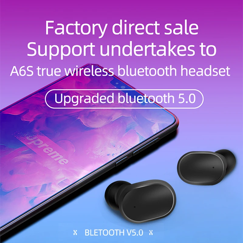 A6S TWS Bluetooth 5,0 наушники стерео беспроводной шумоподавление с микрофоном громкой связи Наушники для iPhone Xiaomi Redmi Airdots