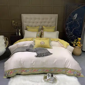 

Home Bed-Cover 100 Egyptian Cotton Solid Color Bedding Sets Queen King Size Embroidery Duvet Cover Set Sheets Linens