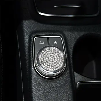 

Inner Multimedia Button Cover Accessories Car Interior Metal+Rhinestone