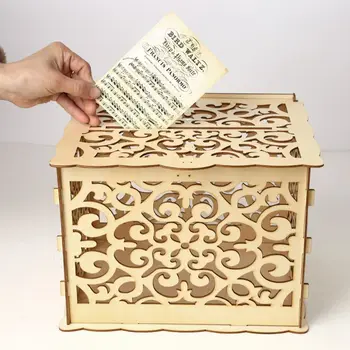 

DIY Wedding Gift Wooden Card Money Box Case With Lock Rustic Beautiful Birthday Party Favors Supplies Decor