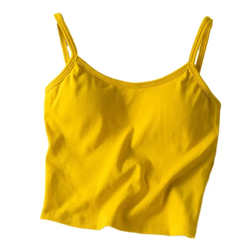 Womens Sexy Backless Twist Knot Camisole Summer Bight Solid Color Padded Tank Top Casual Basic Slim Fit Sling Vest Beachwear - Цвет: Yellow