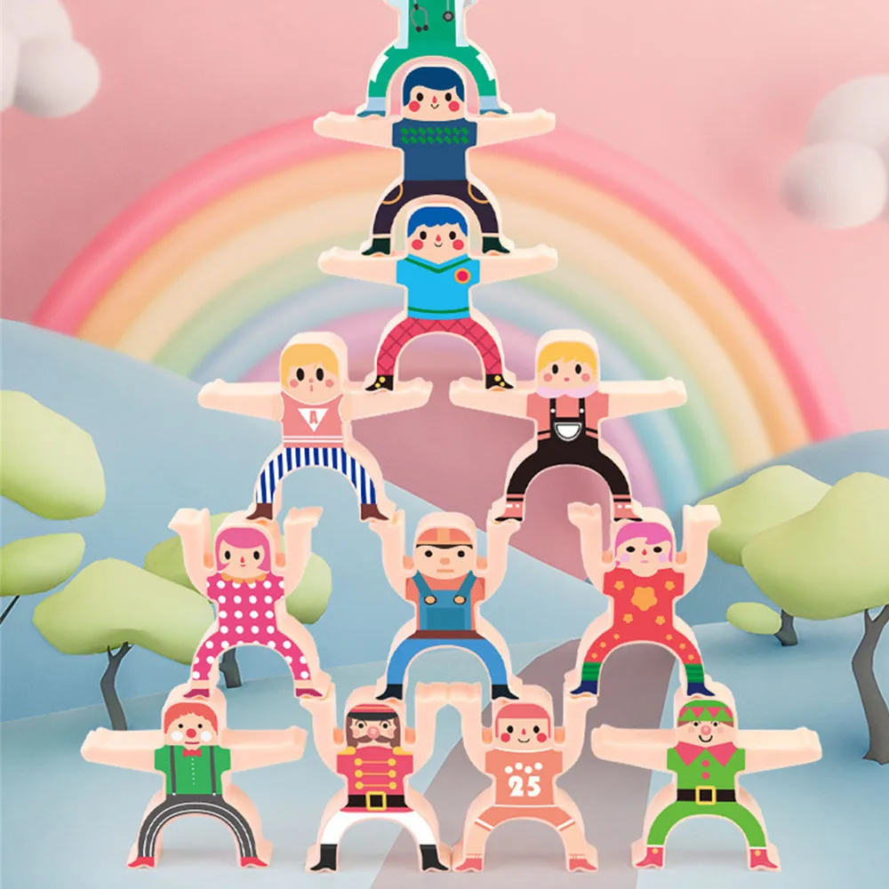 

16PCS/Set Wooden Stacking Toys Board Games Hercules Acrobatic Balance Building Blocks DIY Stack Educational Toys for Children