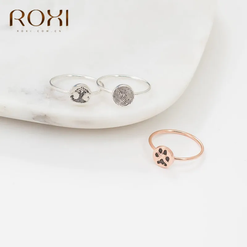 ROXI винтажные кольца с отпечатками пальцев для женщин ювелирные изделия в стиле минимализма на заказ Свадебные Кольца Настоящее серебро 925 пробы кольцо обещания подарки