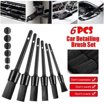 

6pc Unversal Car Detailing Brush Kit Wild Boar Hair Vehicle Auto Interior For Wheel Clean Car Interior Cleaning Headlight Clean