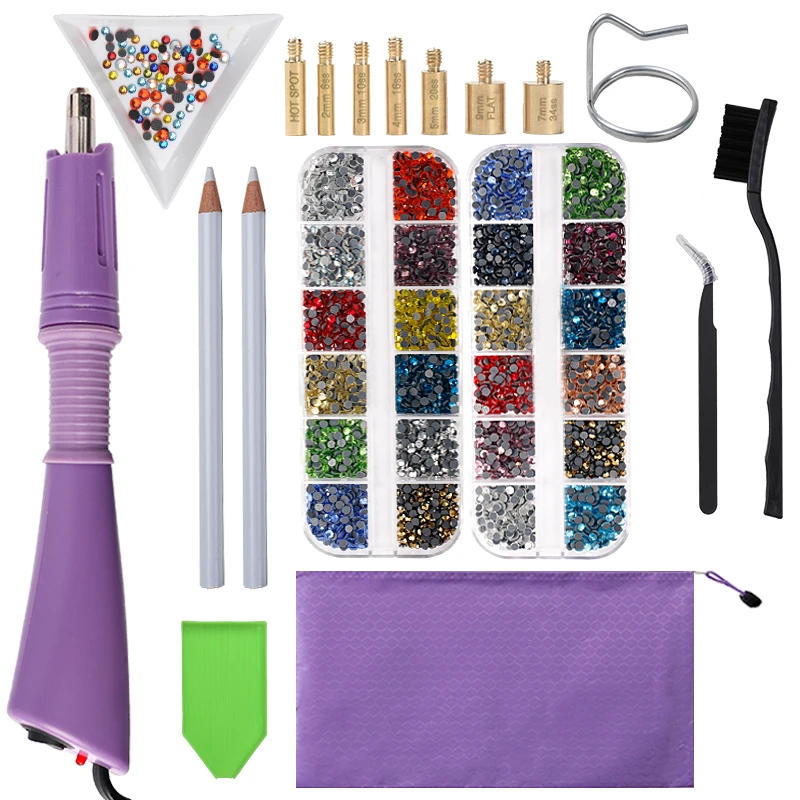 2000pcs-9600Pcs/Box Hot Fix Rhinestones Set /Hot Fix Rhinestones Hotfix Applicator Crystal Glass Hot Fix Rhinestone for Clothing