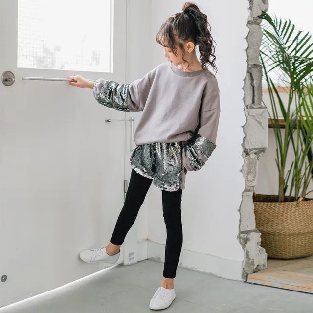 US $24.68 Girls Autumn Sequin Retro Clothing Set Baby Girls Casual Sweatshirts and Pants Two-piece Set Kids N