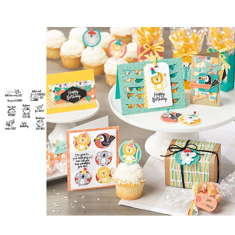 

JC Clear Rubber Stamp Happy Birthday Animals Cactus Silicone Seals for Scrapbooking Sheet Paper Model Card Make Craft Decoration